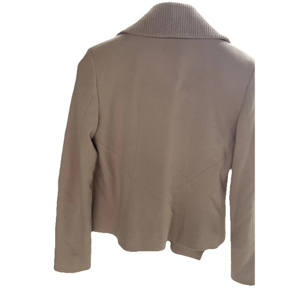 Ann Taylor Moto Jacket Women 8 Tan Wool Blend Full Zip Asymmetrical Biker Crop - Picture 6 of 8